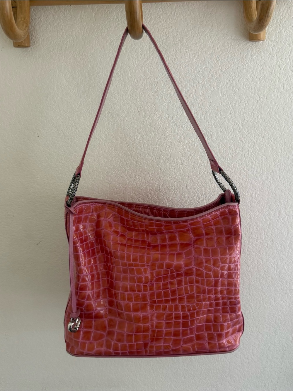 Y2K coquette western Brighton Cher Crocodile Embossed Patent Leather Should bag